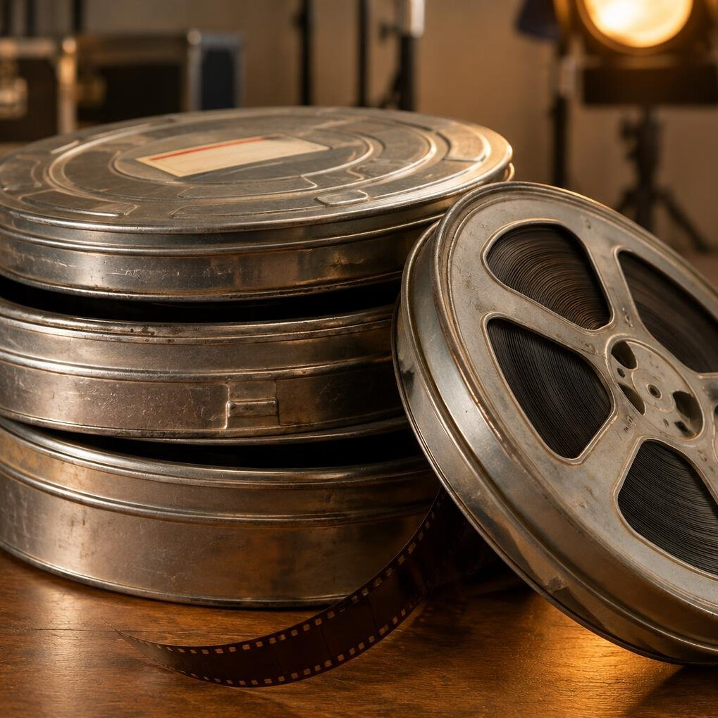 Stack of vintage 35mm film reels