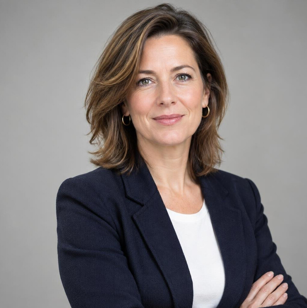 Studio portrait of a European woman in her 40s, editor-in-chief