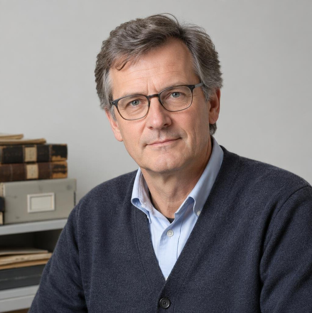 Studio portrait of a European man in his 50s, archive researcher
