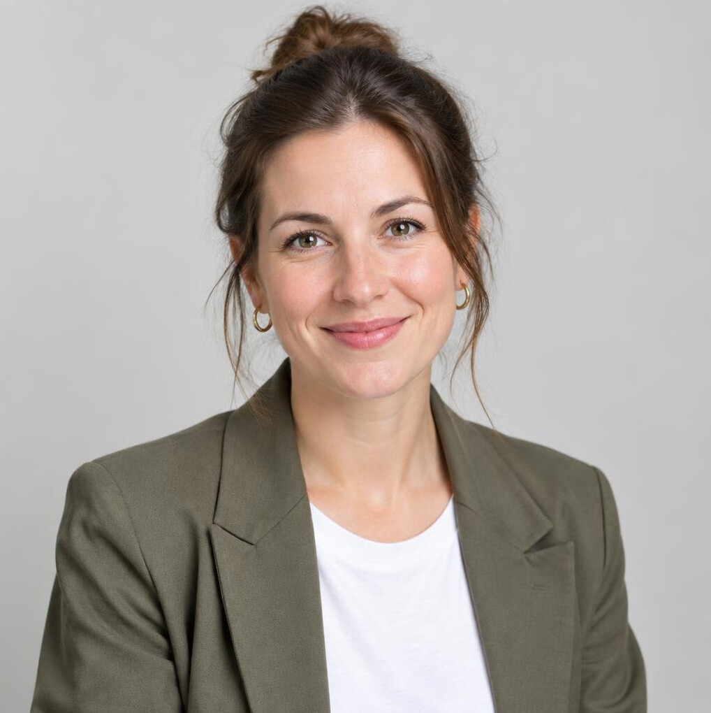 Studio portrait of a European woman in her 30s, graphic designer